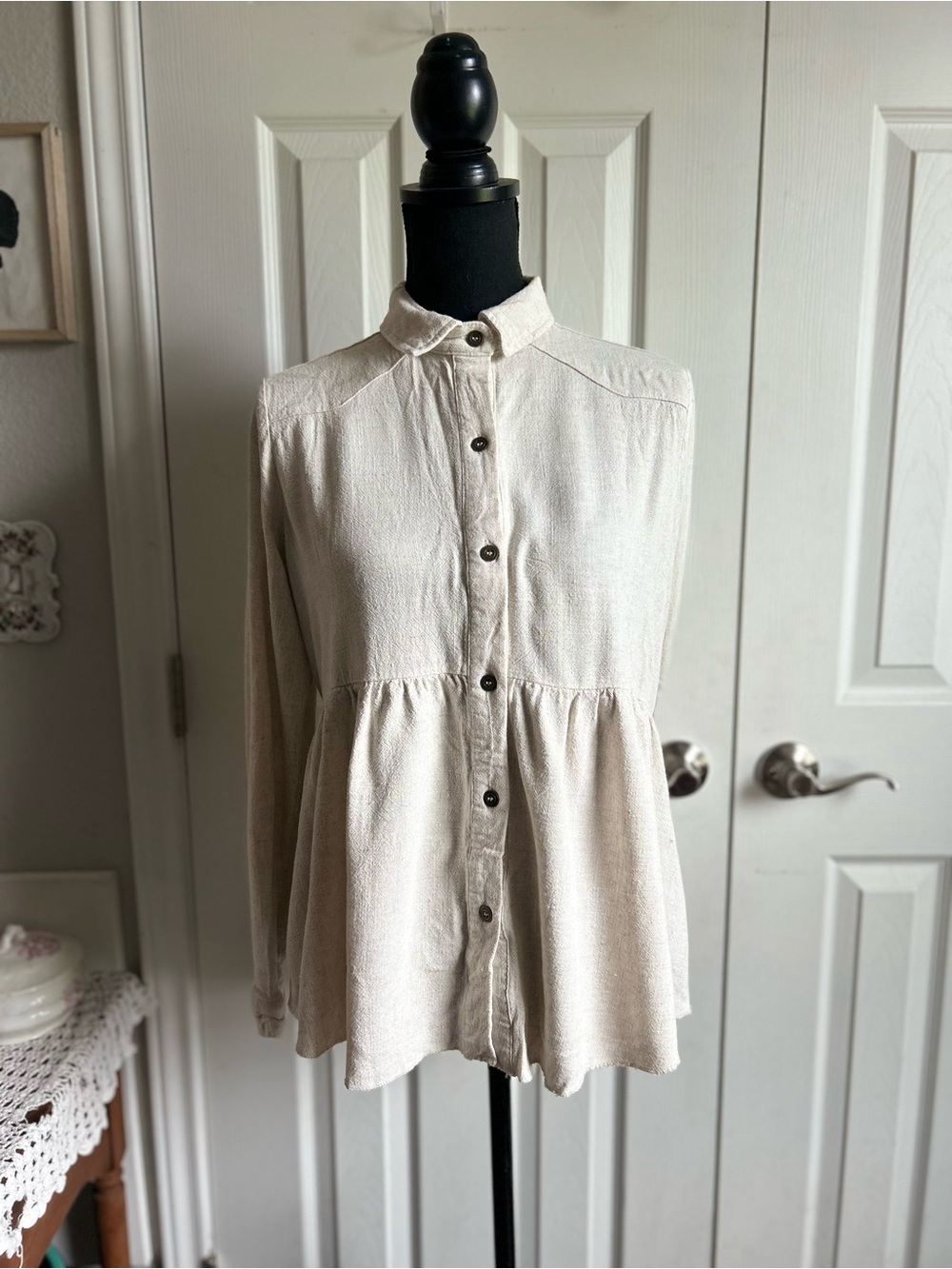 Umgee linen long sleeve button down babydoll top